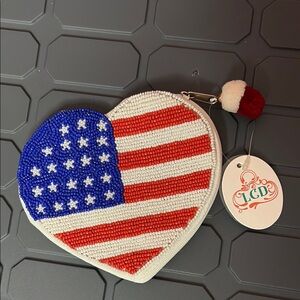LCD Heart-Shaped Beaded American Flag zipper Pouch
